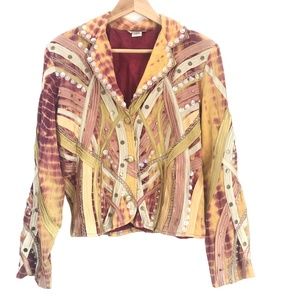 Sandy Starkman Vintage Cotton Yellow Pink Abstract Mixed Media Blazer - Size M